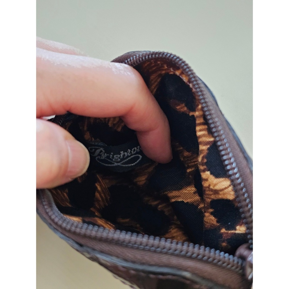Brighton Brown Pebbled Leather Heart Coin Purse Croc Embossed Trim Leopard Liner - Picture 4 of 6